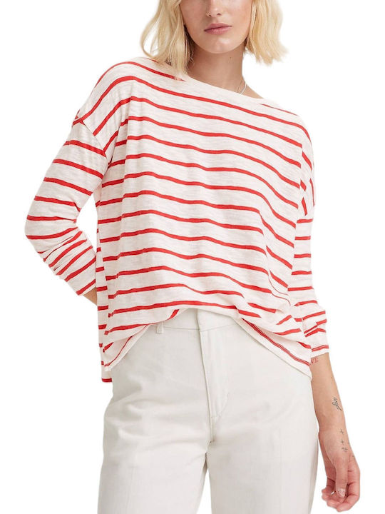 Levi's Margot Women's Blouse Cotton Long Sleeve Striped Red
