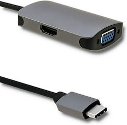 Qoltec 50380 USB-C / HDMI / VGA Мъжки В USB-C / HDMI / VGA Женски