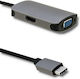 Qoltec 50380 Конвертор USB-C / HDMI / VGA Мъжки в USB-C / HDMI / VGA Женски Сив