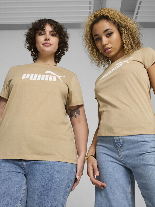 Puma Ess Logo Heather Γυναικείο T-shirt Μπεζ