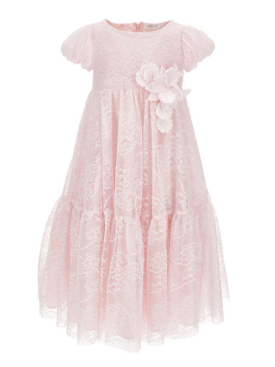 Παιδικό Φόρεμα Κοντομάνικο με Δαντέλα Floral Pink
