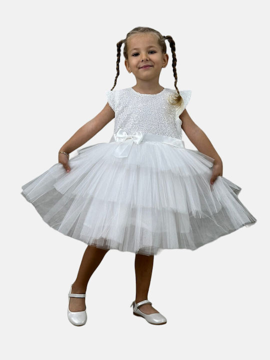 Mädchen Kleid mit Pailletten White