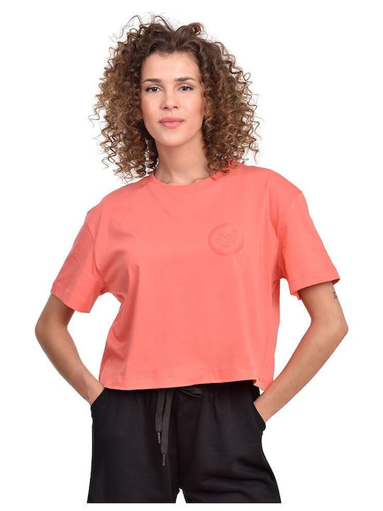 Damen Sport Crop Top Kurzarm Koralle