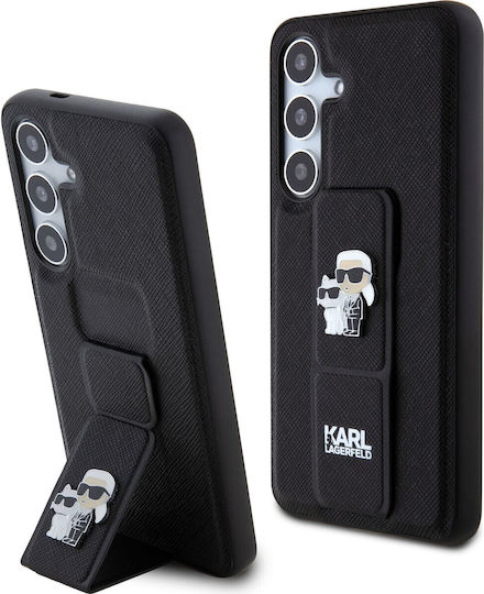 Karl Lagerfeld Gripstand Saffiano Karl&choupette Pins Back Cover Plastic Negru (Galaxy S24)