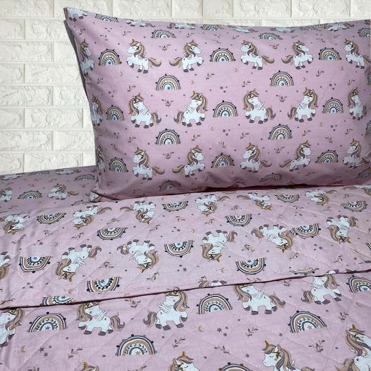 Astron Italy Kids Sheets Set Single Cotton Unicorn Donuts Pink 175x260cm