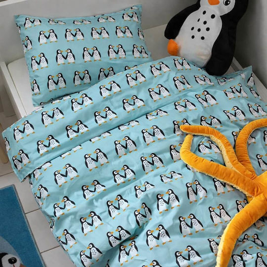 Astron Italy Set Cearceafuri Pentru Copii Single Penguins Aqua 175x260cm Astron Italy Set Cearceafuri Pentru Copii Single Penguins Aqua 175x260cm