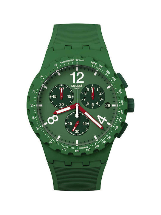Swatch Ρολόι Χρονογράφος Μπαταρίας με Πράσινο Καουτσούκ Λουράκι
