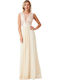 Maxi Brautkleid Satin Mit Tüll & Masche Champagner