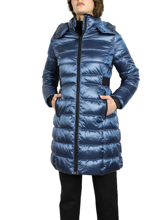 Calvin Klein Women's Short Puffer Jacket for Winter with Hood Blue