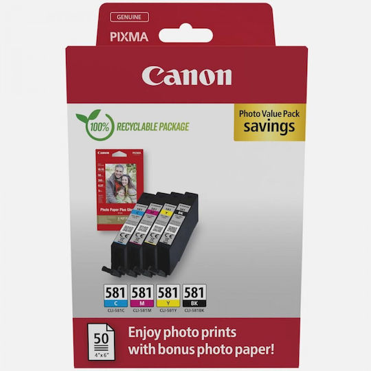 Canon CLI-581 Original Photo Value Pack with 1 InkJet Ink Cyan / Magenta / Yellow / Black (2106C006)