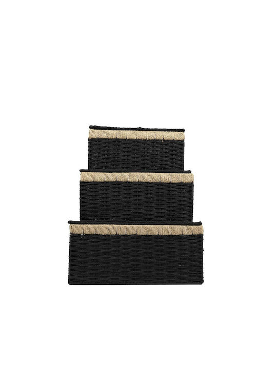 Plastic Storage Box with Lid Black 3pcs