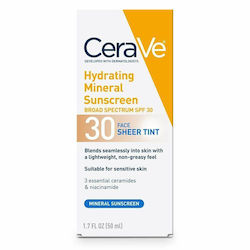 CeraVe Hydrating Mineral Sunscreen Αντηλιακή Creme Gesicht SPF30 mit Farbe 50ml