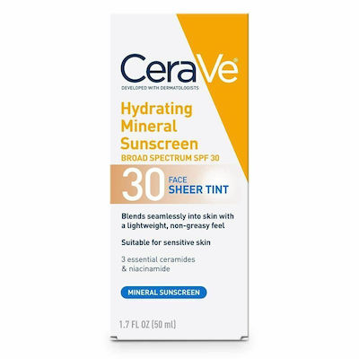 CeraVe Hydrating Mineral Sunscreen Αντηλιακή Creme Gesicht SPF30 mit Farbe 50ml