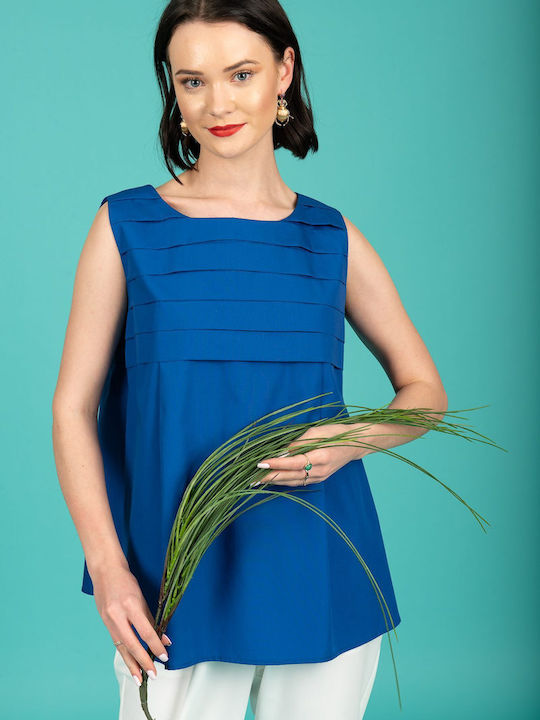Women's Blouse Cotton Sleeveless Royal Blue