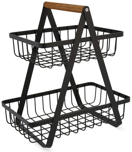 Lalos Obstschale Metallisch 2 Niveaus Schwarz 30x18x31cm