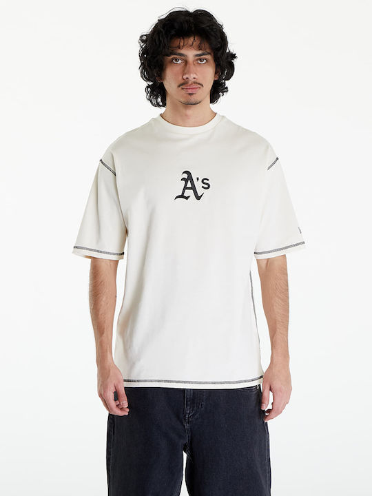 New Era Oakland Athletics Mlb Bluza Bărbătească cu Mânecă Scurtă Off White/ Dark Green