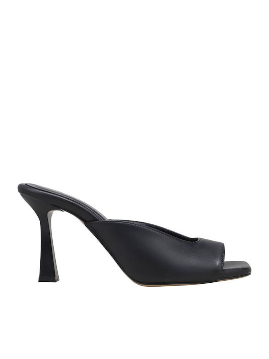 Haralas Mules with Thin High Heel in Black Color