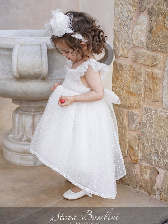 Stova Bambini Εκρού Φόρεμα Βάπτισης από Τούλι