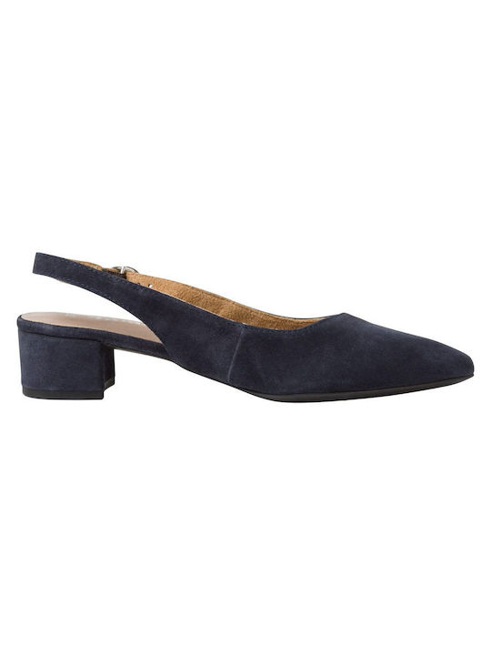 Tamaris Suede Μυτερές Γόβες με Χαμηλό Τακούνι Μπλε