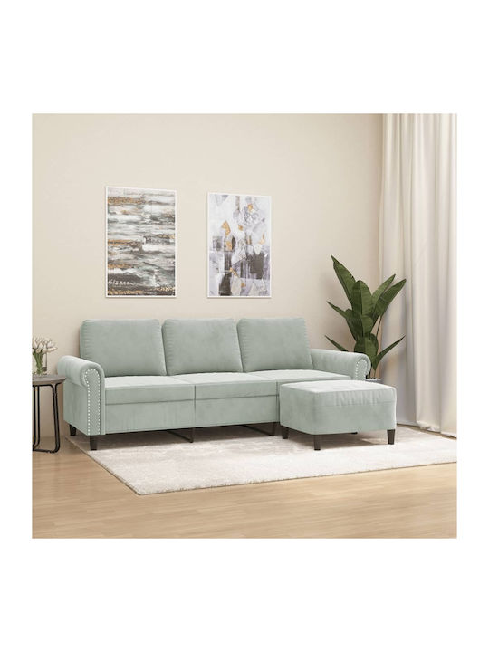 Триместен Кадифен Диван Сив 212x77x80см
