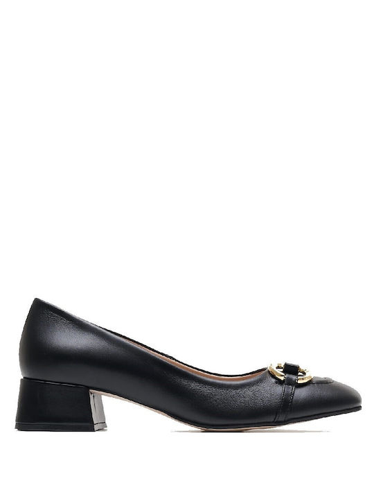 FM Leder Pumps mit Chunky flachem Absatz Schwarz