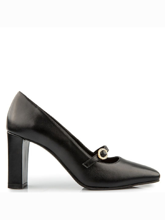 FM Leder Pumps mit Chunky hohem Absatz Schwarz