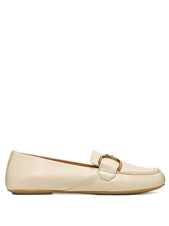 Geox Palmaria J Leather Women's Loafers in Beige Color