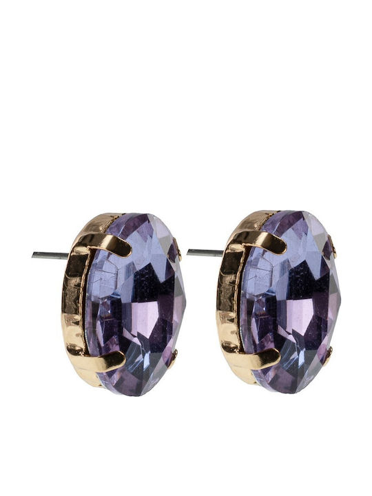 FantazyStores Earrings Gold Plated with Stones & Pearls Lila