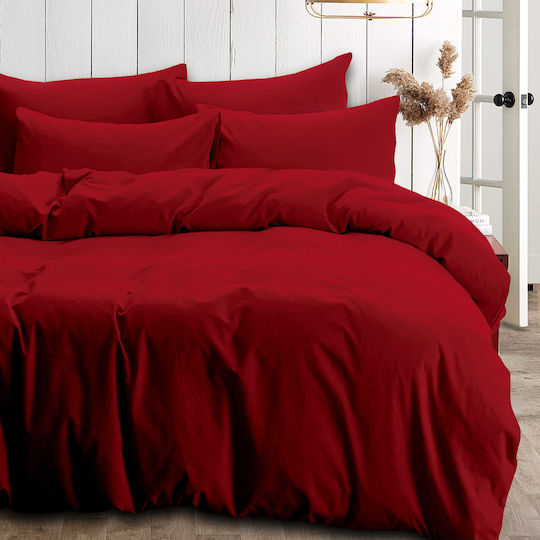 MayHome Super-Double Bed Sheets Set 4 Pieces 160x200+30cm With Red Rubber Hugger