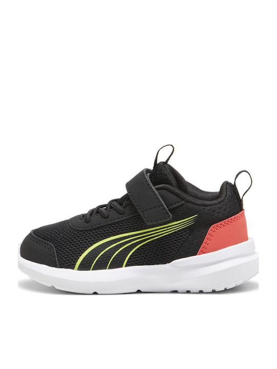 Kruz Track Kids Sports Shoes Running with Hoop & Loop Closure Black