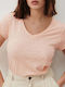 American Vintage Women's Blouse Short Sleeve with V Neck Pink