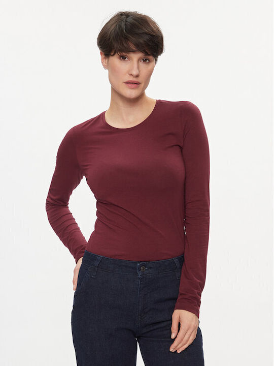 Pieces Damen Bluse Langärmelig Bordeaux