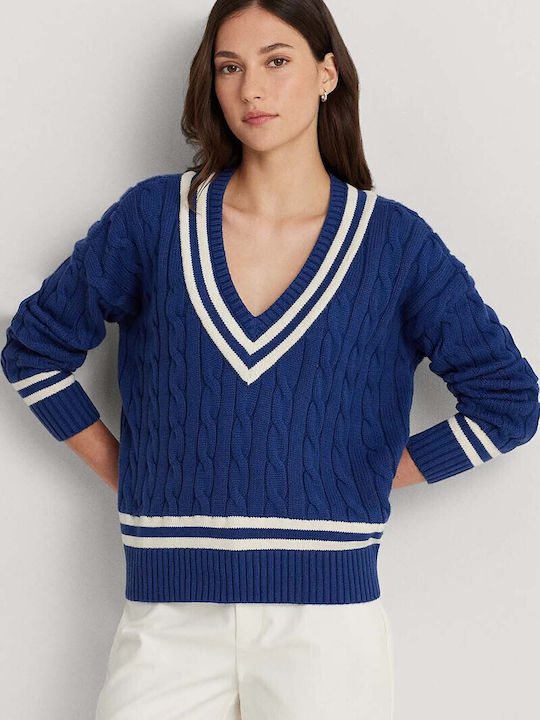 Ralph Lauren Damen Langarm Pullover Baumwolle Indigo Sail/mascarpone Cream