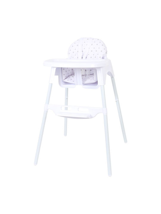 FreeOn Scaun de masă pentru bebeluși cu cadru din plastic și scaun din material textil Alb