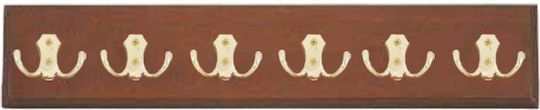 Frans Wooden Vintage Wall Hanger with 6 Slots Brown / Gold 1pc