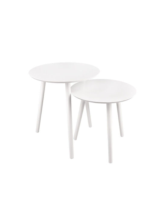 Round Side Table Vilma Wooden White 2pcs L50xW50xH50cm