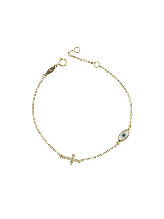 Kids Gold Bracelet 9K with Evil Eye for Girl