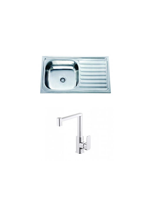 Inter Ceramic Drop-In Chiuvetă Dreapta Inox cu robinet L75xW40cm Argint