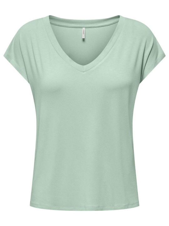 Only Women's Blouse Short Sleeve with V Neck Green