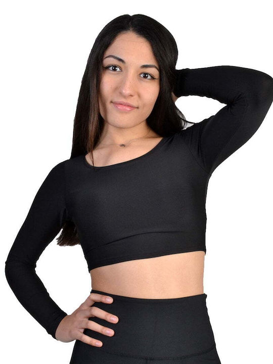 Axidwear Damen Sportliches Crop Top Langarm Black