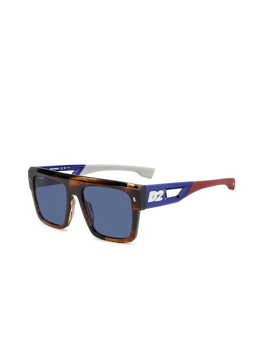 Dsquared2 Men's Sunglasses with Brown Tartaruga Plastic Frame and Blue Lens