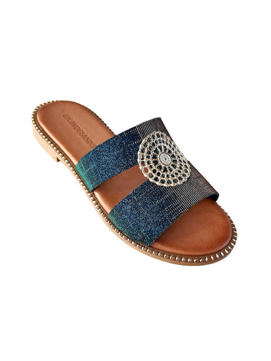 Gkavogiannis Sandals Δερμάτινα Γυναικεία Σανδάλια σε Μπλε Χρώμα