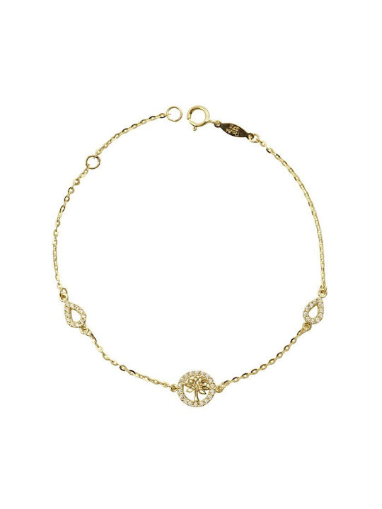 9K gold bracelet with white cubic zirconia and tree of life motif (BP000980)