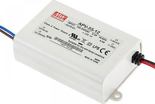 Mean Well Apv Τροφοδοτικό LED IP42 Ισχύος 35W με Τάση Εξόδου 24V