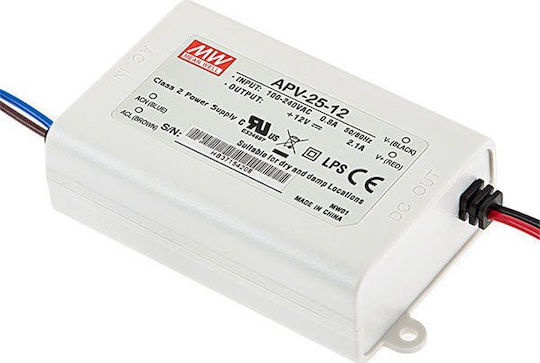 Mean Well Apv Τροφοδοτικό LED IP42 Ισχύος 25W με Τάση Εξόδου 24V