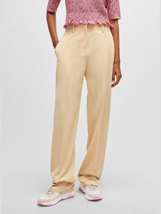 Hugo Boss Women's Fabric Trousers in Regular Fit Beige