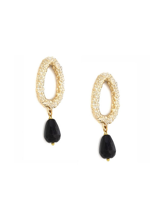 Gold plated grained earrings with stone