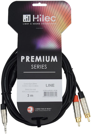 Hilec 3.5mm Male To 2x RCA Male Black 3m Audio Cable CLPROmJs2RCA/3