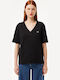 Women's Cotton Short Sleeve Blouse with V-Neck Black