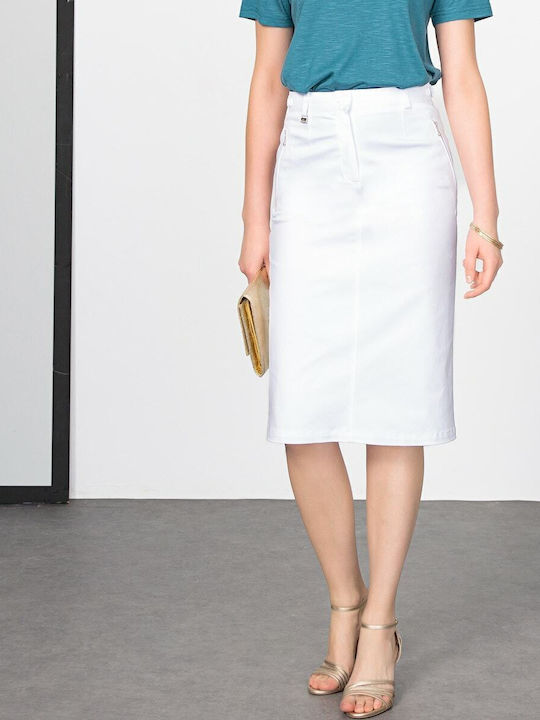 Anne Weyburn Σατέν Pencil Φούστα σε Λευκό χρώμα